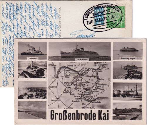 BRD - Lübeck Heiligenhafen Bahnpost Zug 3120 AK Großenbrode Kai - Wuppertal 1956