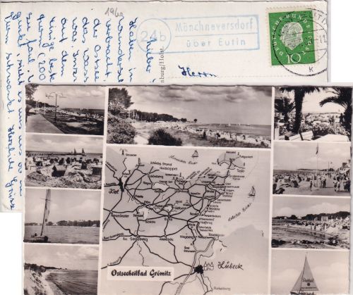 BRD - (24b) Mönchneversdorf ü. Eutin Landpost-Ra2 Karte n. Köln 1960