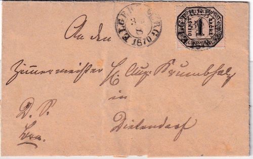 NDP - 1 Gr. Dienstmarke Brief Th&T-K2 Elgersburg - Dietendorf 1870