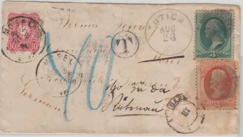 USA/DR - 2+3 C Präsidenten Brief Utica - Mosel 1880 - 10 Pfg. Nachsendefrankatur