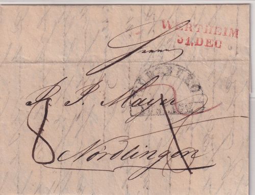 Baden/Bayern - Wertheim 31. DEC roter L2 Auslagenbrief n. Nördlingen 1930