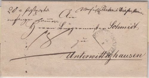 Bayern/Baden - Marktheidenfeld 15/3 HKS Portobrief n. Unterwittighausen 1853