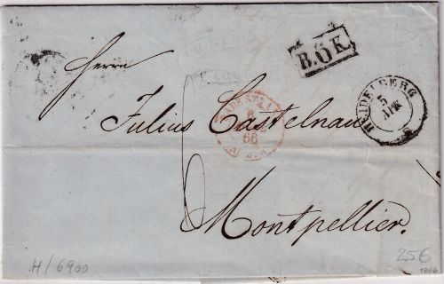 Baden/Frankreich - Heidelberg 5. APR K2 + Ra1 B.6.K. Portobrief 1866