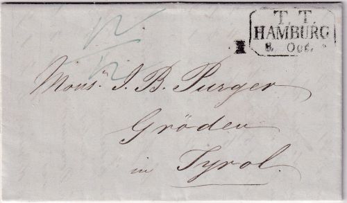 England/Hamburg/Österreich - TT Hamburg Ra3 Portobrief London Görden/Tirol 1844