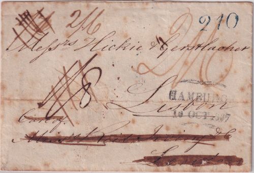 Hamburg/England/Portugal - Hamburg 10. OCT 1837 Portobrief n. London Weiterltg.