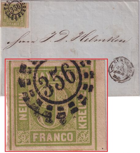 Bayern/Bremen - 9 Kr. Quadrat grün Randstück Brief oMR 356 Nürnberg 1860