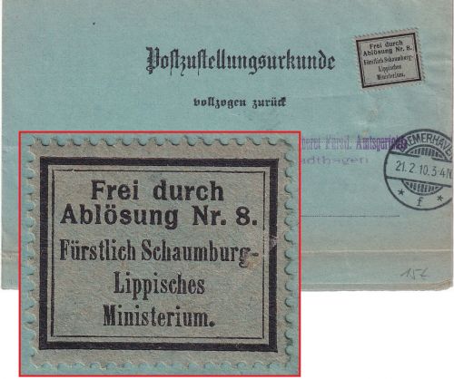 DR - Bremerhaven 1910 Frei d. Ablösung Nr. 8 Postzustellurkunde n. Stadthagen