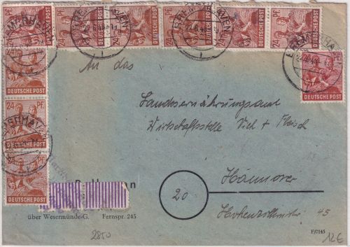 All.Bes./Währungsreform - 10x24 Pfg. Arbeiter Brief Bremerhaven Hannover 22.6.48