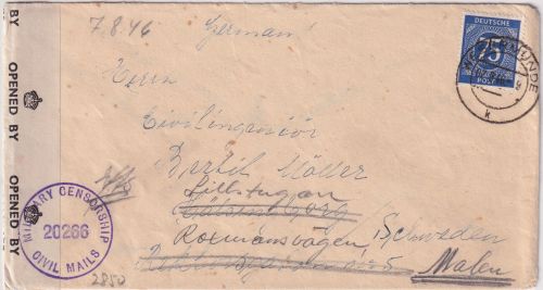 All.Bes. - 75 Pfg. Ziffer Zensurbrief n. SCHWEDEN Wesermünde - Hälsingborg 1946