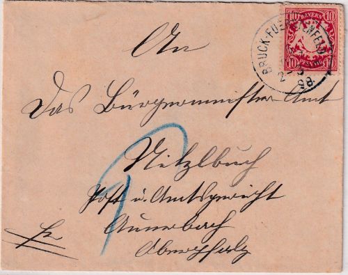 Bayern - Bruck-Fürstenfeld 6. DEZ 98 K1 10 Pfg. Wappen Brief n. Auerbach