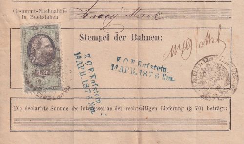 Österreich/Bayern - KGE Kufstein 1875 blauer L2 Frachtbrief n. Freilassing