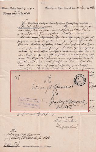 DR - Wabern 1895 Frei lt. Avers No.21 Kgl. Pr. Erziehungsanstalt Dienstbrief