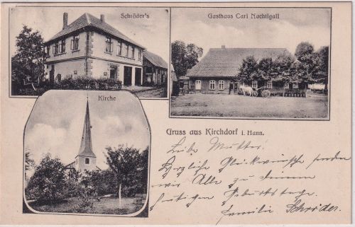 Niedersachsen - Kirchdorf Gasthaus Kirche etc. sw-Mehrbild-AK gelaufen 1907