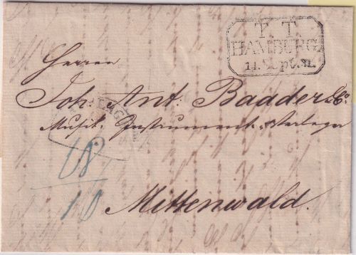 Hamburg/Bayern - Th&T Postamt Ra3 Portobrief n. Mittenwald 1831 - mit Inhalt