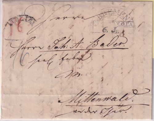 Bremen/Bayern - Th&T Postamt HKS Auslagenbrief (Nürnberg) n. Mittenwald 1838