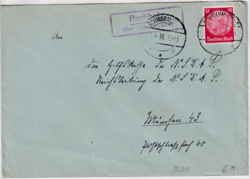 DR - Buchholz ü. Schwarmstedt Landpost-Ra2 brief n. München 1936