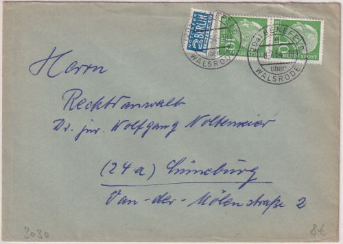 BRD - (20a) Benefeld ü. Walsrode Poststelle I Brief n. Lüneburg 1954