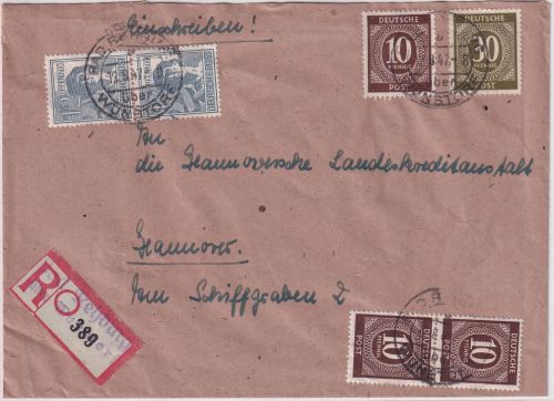 All.Bes. - Bad Rehburg ü. Wunstorf Poststelle I Einschreibebrief n Hannover 1947