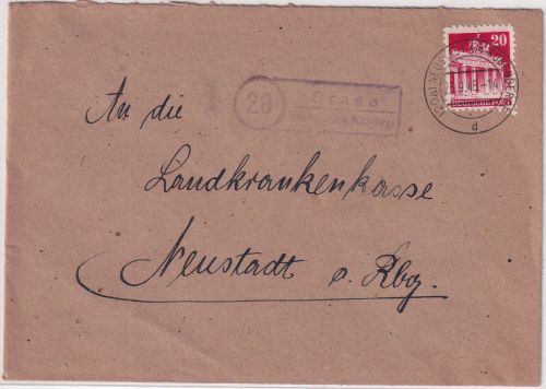 Bizone - (20) Brase ü. Neustadt a/R. Landpost-Ra2 Brief n. Neustadt a/R 1948