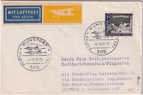 BRD - Wunstorf Flugtag 1963 SST Zuleitungspost Sonderflugpost Leipzig - Berlin