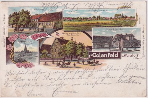 Niedersachsen - Colenfeld b. Wunstorf Gasthaus Bohrturm etc. Mehrbild-Farblitho