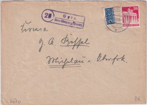 Bizone - (20) Oyle ü. Nienburg (Weser) Landpost-Ra2 brief n. Michelau 1949
