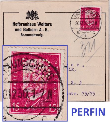 DR - 15 Pfg. Hindenburg Perfin "WB" Faltbrief Braunschweig - Leipzig 1930