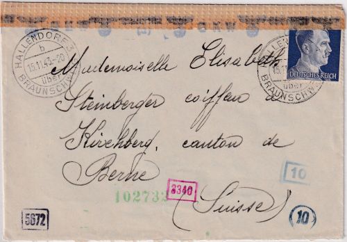 DR - Hallendorf ü. Braunschweig Poststelle I Zensurbrief i.d. SCHWEIZ 1943
