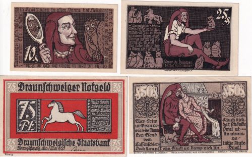 Niedersachsen - Braunschweig Notgeld 10-25-50-75 Pfg. Till Eulenspiegel 1923