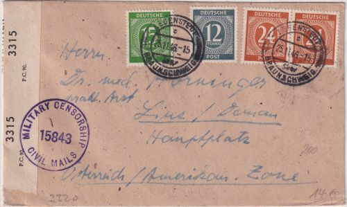 All.Bes. - Lebenstedt ü. Braunschweig Poststelle I Zensurbrief n ÖSTERREICH 1946