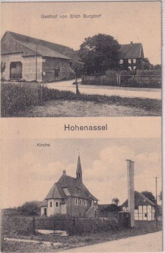 Niedersachsen - Hohenassel Gasthof Kirche sw-Mehrbild-AK gelaufen 1923