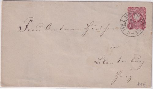 DR - Helmstedt 4. JUN 1877 K2 10 Pfg. Ganzsache/Brief n. Blankenburg a/H
