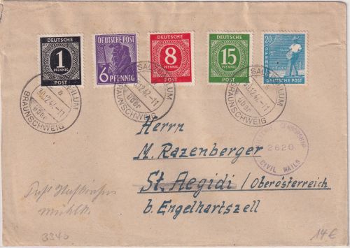 All.Bes. - Salzdahlum ü. Braunschweig Poststelle I Zensurbrief n ÖSTERREICH 1947
