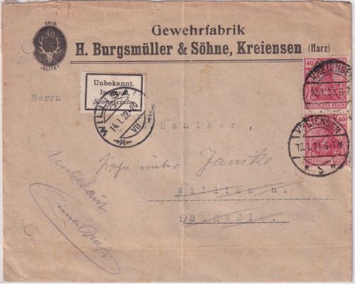 DR - 2x40 Pfg. Germania Perfin "&S" Brief i.d. SCHWEIZ Kreiensen - Willisau 1921