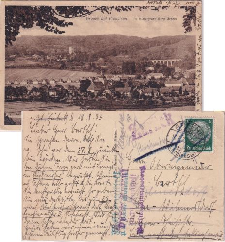 Niedersachsen - Greene b. Kreiensen Ortsansicht sw-AK/Irrläufer 1933