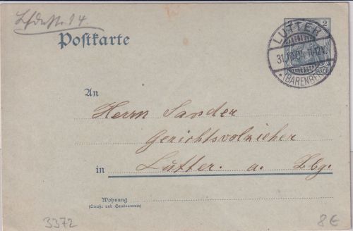 DR - 2 Pfg. Germania Ganzsache/Ortskarte Lutter (Barenberg) 1904