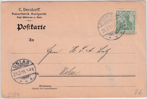 DR - Othfresen a. Harz 1905 Firmenkarte (Pulverfabrik Kunigunde) n. Uslar