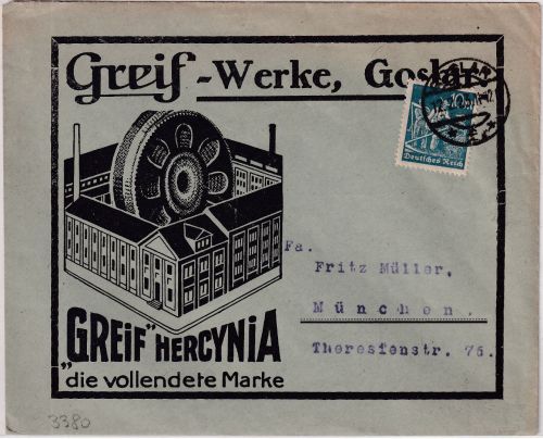 DR-Infla - Goslar 1923 illustr. Firmenumschlag/Drucksache (Greif-Werke)