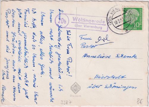 BRD - (20b) Wöltingerode ü. Vienenburg Landpost-Ra2 Karte n. Beierstedt 1957