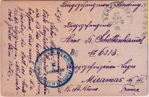 Bayern - Schwandorf 27. MAI 18 Kriegsgefangenenkarte ins Lager n. FRANKREICH