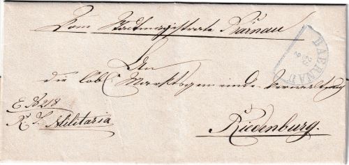 Bayern - Baernau 28/2 blauer HKS Militariabrief n. Riedenburg 1873