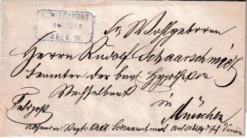 Bayern - K.B.Feldpost Exped IV 1. MRZ 1872 blauer Ra3 Feldpostbrief n. München