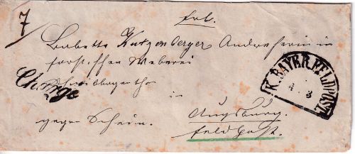 Bayern - K.Bayer.Feldpost 4/3 HKS Feldpost-Chargebrief n. Augsburg 1871