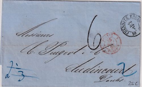 Sachsen/Frankreich - Chemnitz Bahnhof 1865 Portobrief n. Audincourt