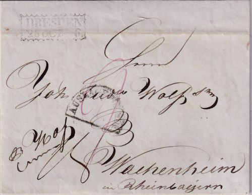 Sachsen/Bayern(Pfalz) - Dresden 1846 Ra2 Auslagenbrief ü. Hof n. Wachenheim