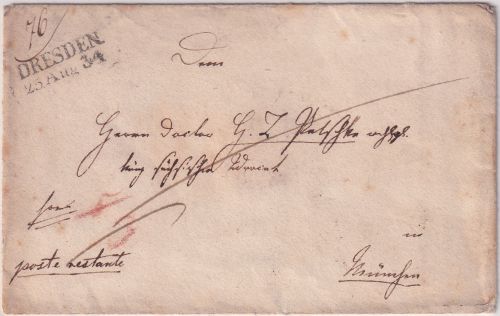 Sachsen/Bayern - Dresden 1834 L2 Francobrief n. München "poste restante"