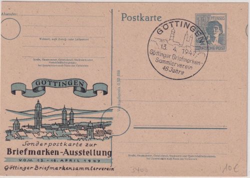 All.Bes. - 12 Pfg. Arbeiter GA priv. Zudruck Briefmarken-Ausst. Göttingen 1947