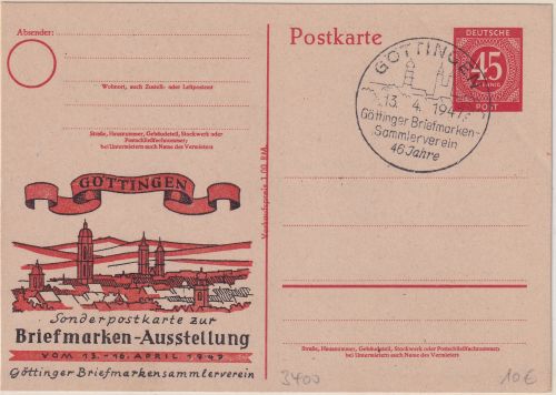 All.Bes. - 45 Pfg. Ziffer GA priv. Zudruck Briefmarken-Ausst. Göttingen 1947