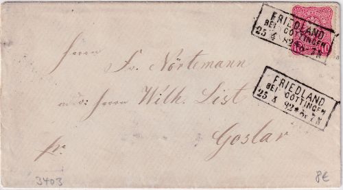 DR - Friedland bei Göttingen 1882 Ra3 Brief n. Goslar - ohne Inhalt