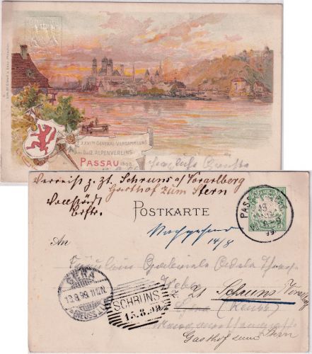 Bayern - Passau XXVI. Generalversammlung Alpenverein 5 Pfg. Privatganzsache 1899